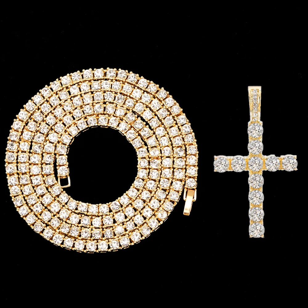 4MM Tennis Chain & Iced Cross Pendant
