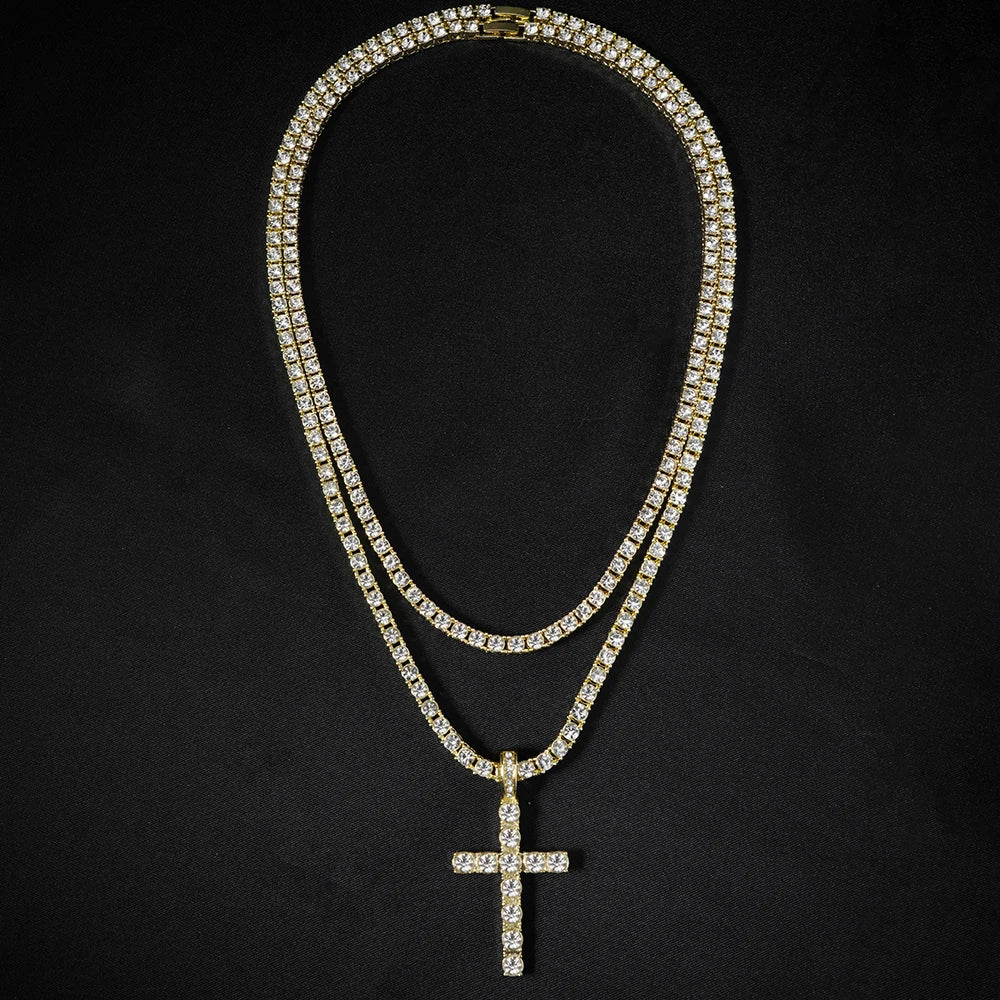 4MM Tennis Chain & Iced Cross Pendant
