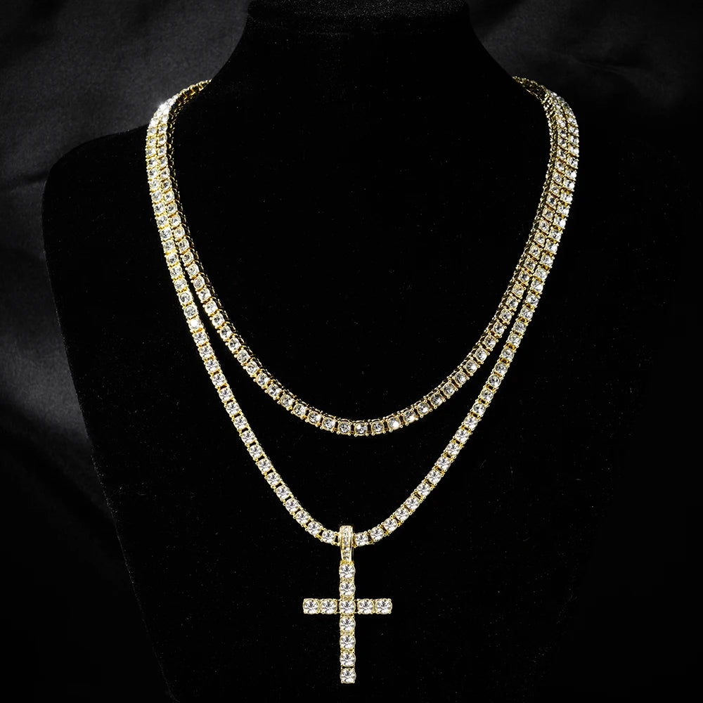 4MM Tennis Chain & Iced Cross Pendant