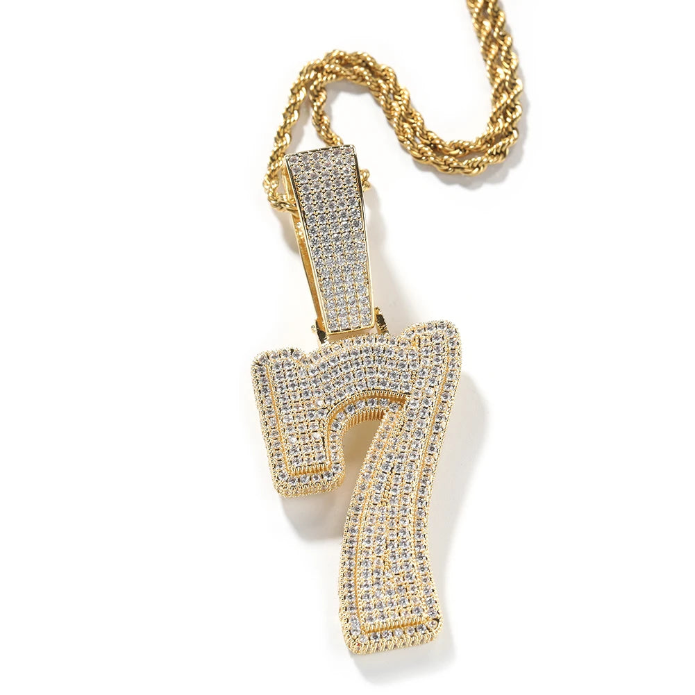 Custom Iced Number Pendant & Rope Chain