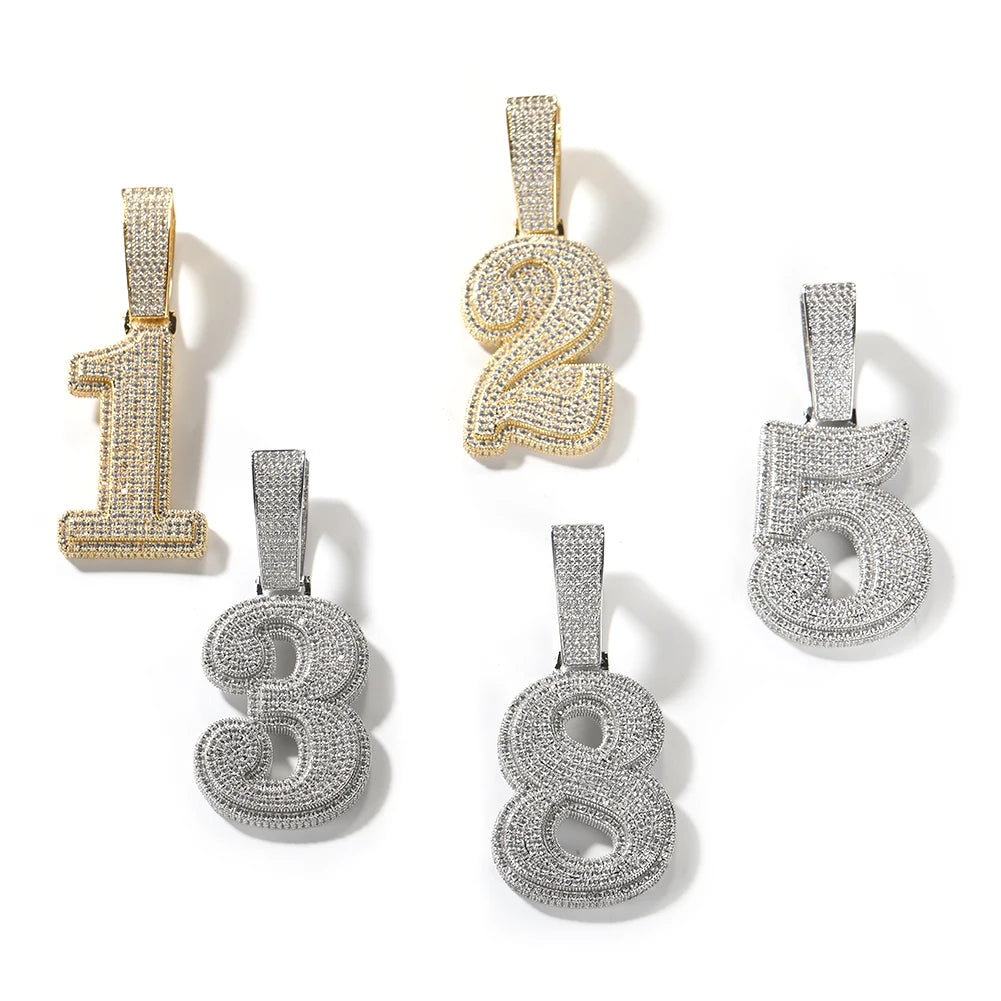 Custom Iced Number Pendant & Rope Chain