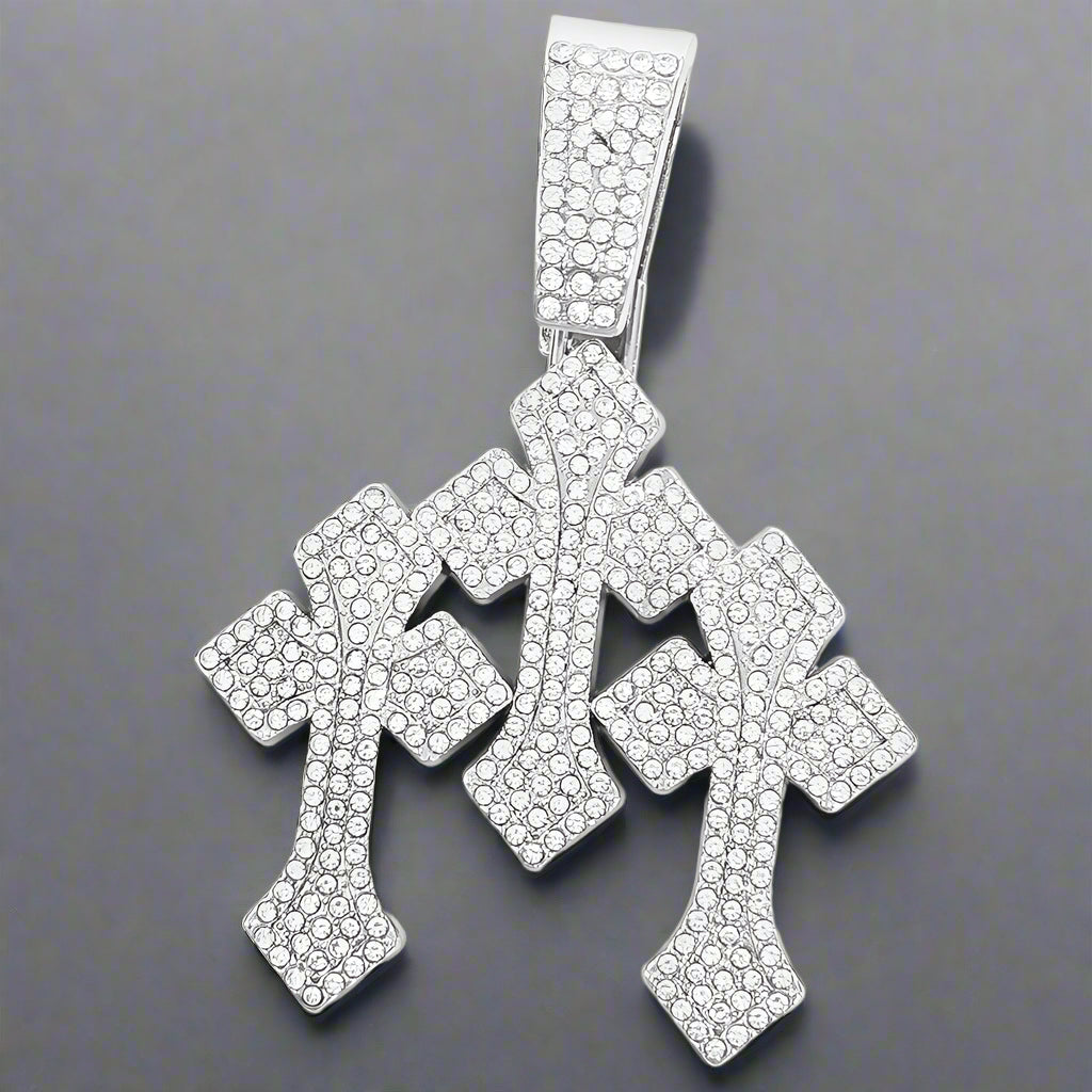 Iced Triple Cross Pendant