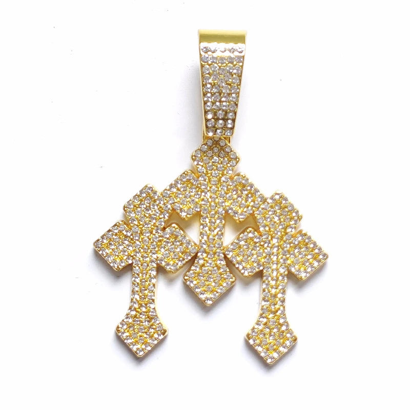 Iced Triple Cross Pendant