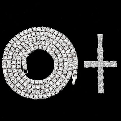 4MM Tennis Chain & Iced Cross Pendant