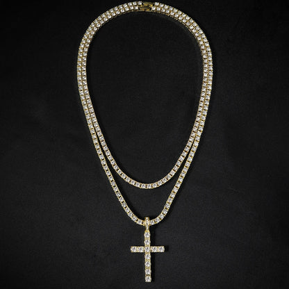 4MM Tennis Chain & Iced Cross Pendant