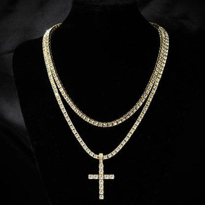 4MM Tennis Chain & Iced Cross Pendant