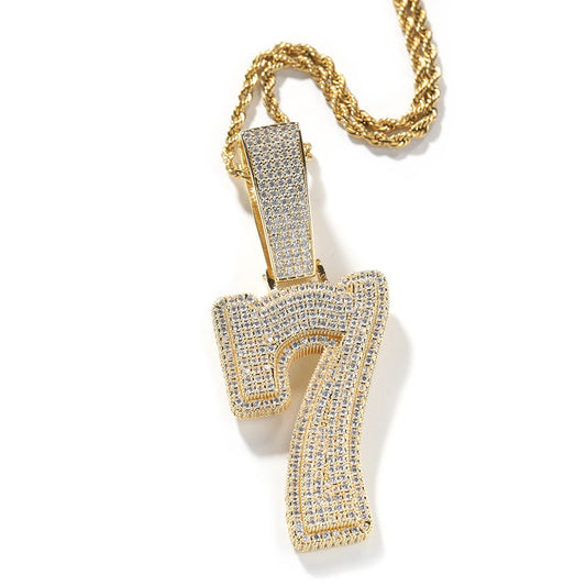 Custom Iced Number Pendant & Rope Chain