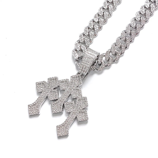 Iced Triple Cross Pendant