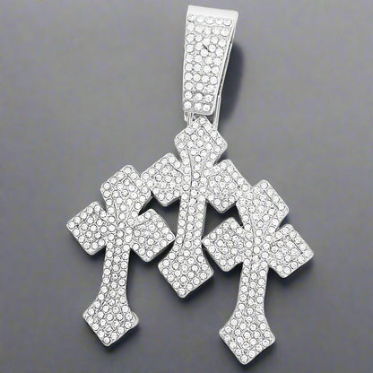 Iced Triple Cross Pendant