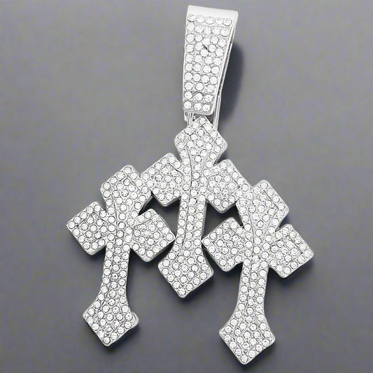 Iced Triple Cross Pendant